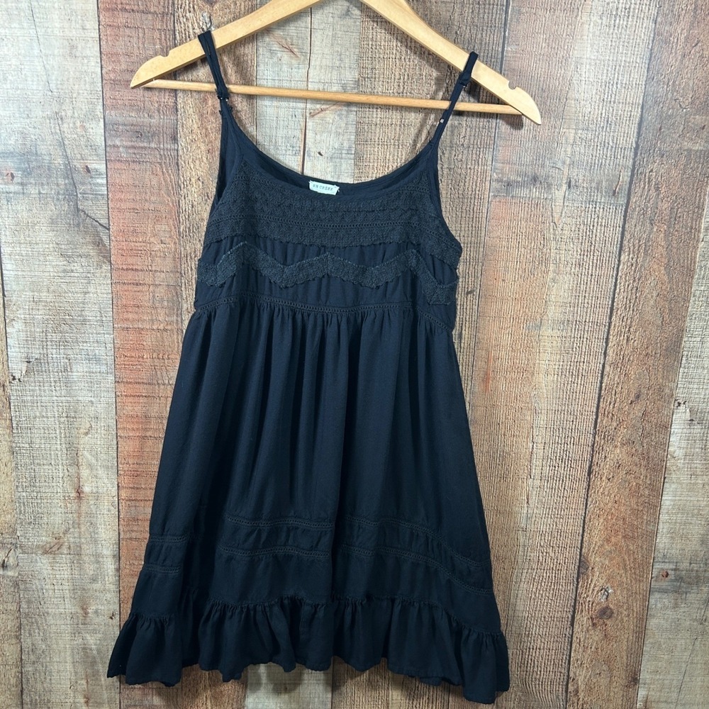 En Creme Black Crochet Lace Mini Dress Small Boho Fairy Grunge Babydoll